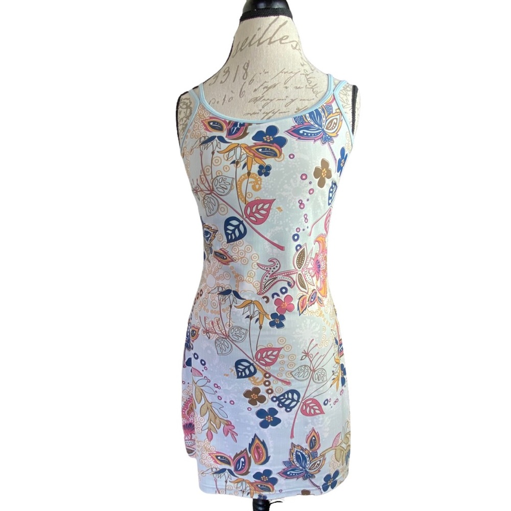 Aventura BLUE Floral Fit Flare Stretch Double Strap Athleisure Tank Dress Wmn Sm - Picture 4 of 16